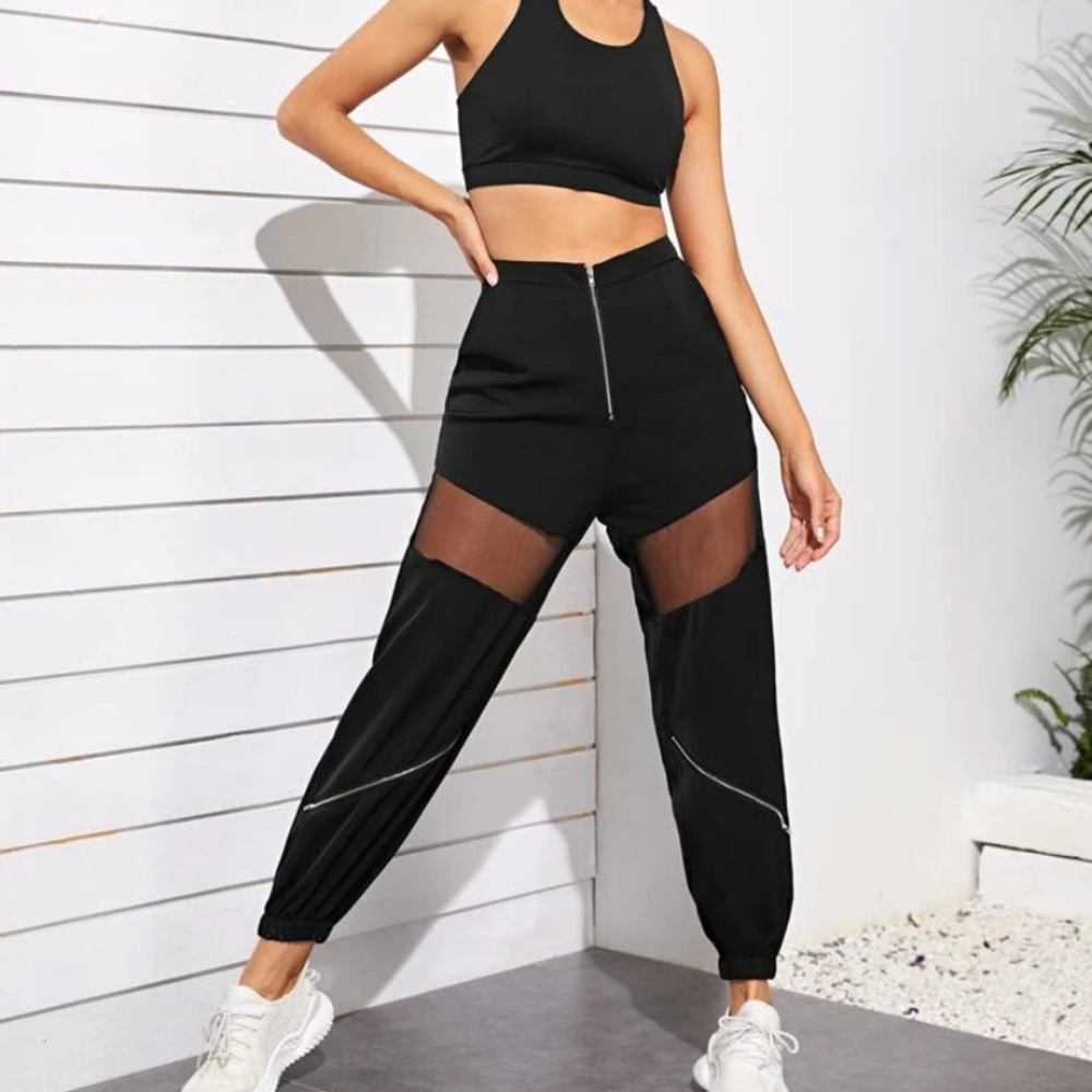 Contrast Mesh Zipper Detail Sports Pants